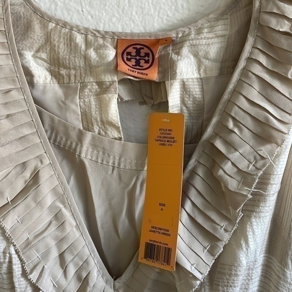 NWT Tory Burch Tapioca silk Tan Georgette Janetta Night Out Midi Dress size 4 - Picture 7 of 8